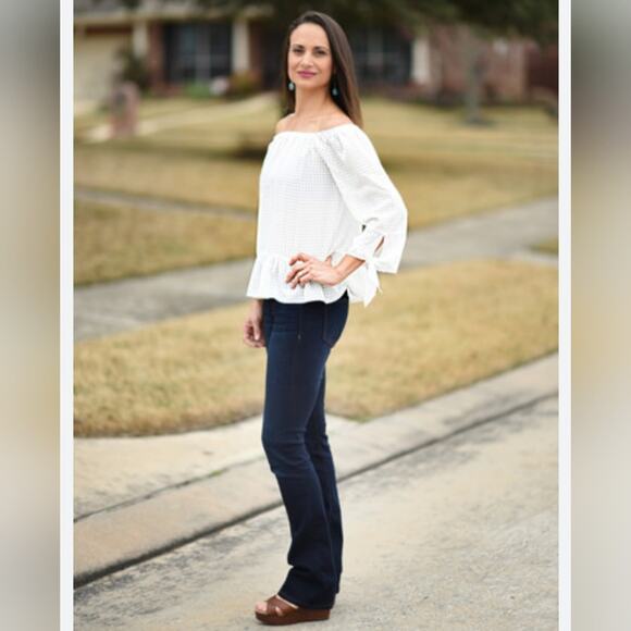 Anthropologie Doe & Rae NEW White Peplum White Off Shoulder Ruffled Top M - Picture 10 of 12